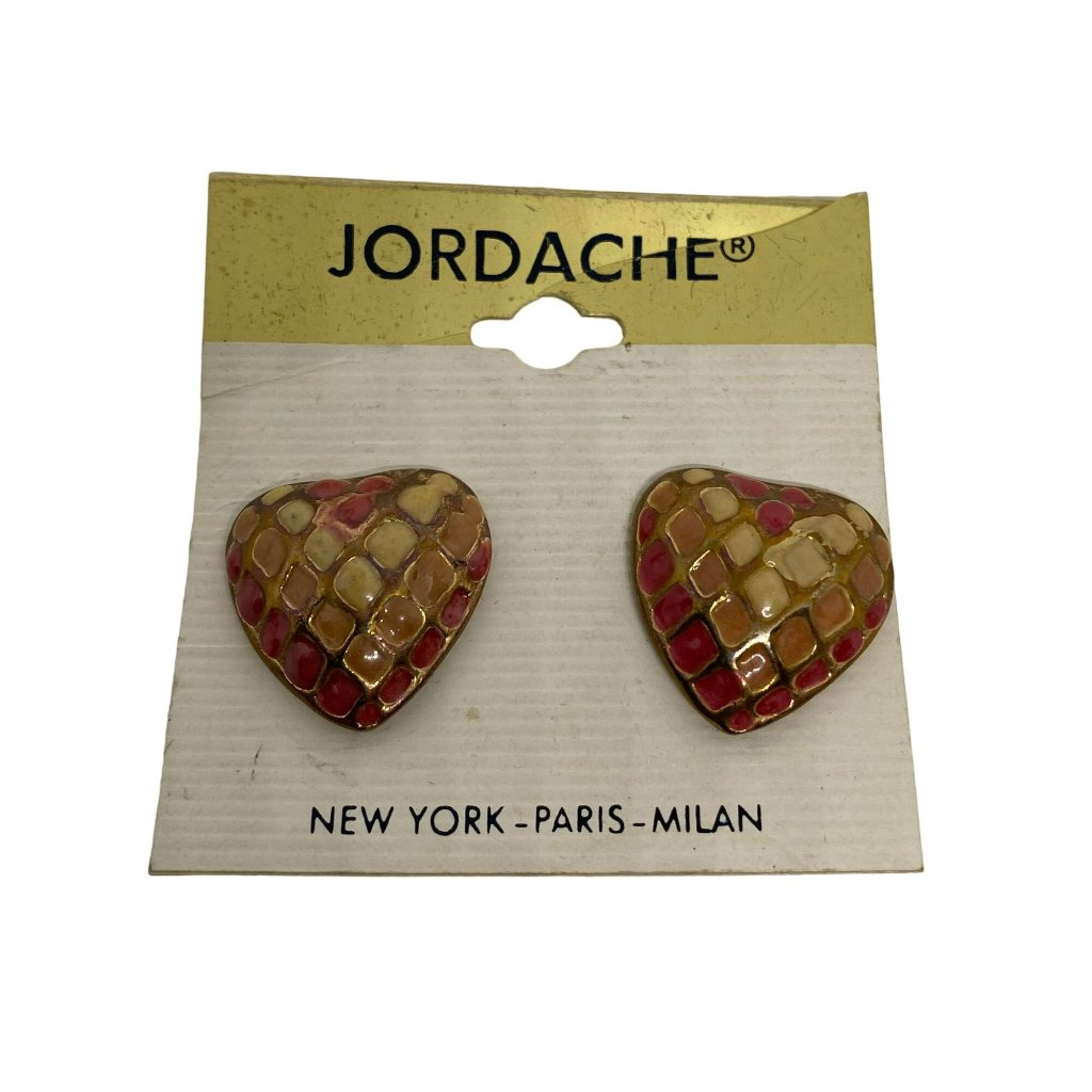 Vintage 80s Jordache Clip On Heart Shape Earrings - Red Orange Yellow Valentine 17$
